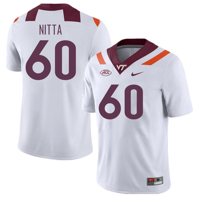 Men #60 Caleb Nitta Virginia Tech Hokies College Football Jerseys Stitched Sale-White - Click Image to Close